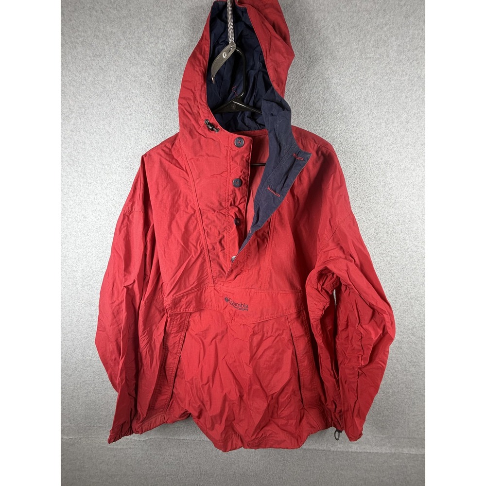 Vintage Columbia Jacket Mens XL Red Hooded Button Pullover Windbreaker Outdoor‎